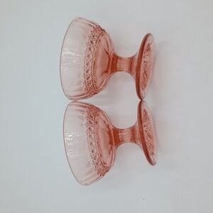 2 Vintage Pink Pressed Glass Mid 1900s Dessert Sherbet Bowls Button Starburst